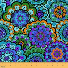 Mandala Flower Outdoor Fabric by the Yard,Blue Green Watercolor Floral Boho Styl