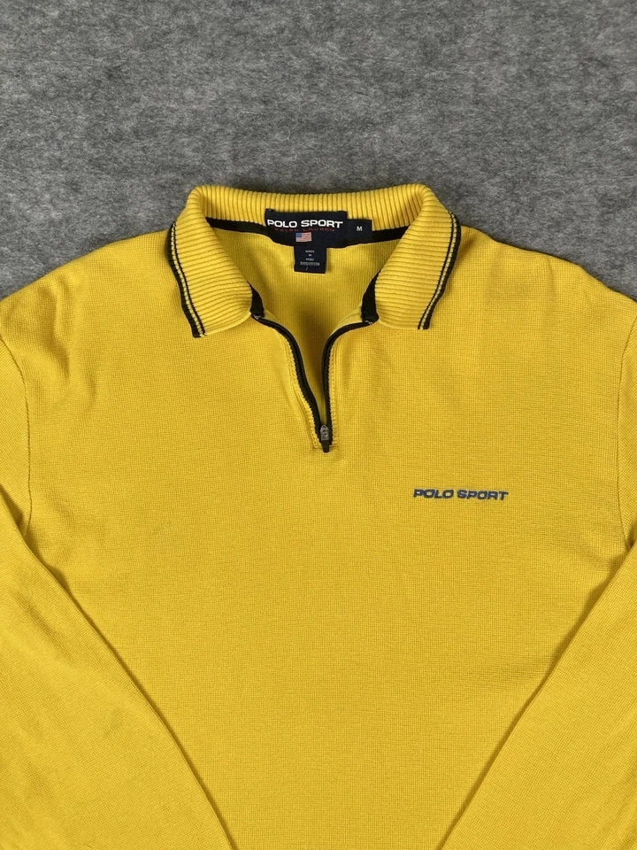 Ralph Lauren Polo Sport пуловер мужской M желтый четверть молнии вафли трикотажа - Изображение 2 из 4