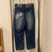 Vintage Akademiks Jeans Men 36x32 Blue Baggy Faded Denim Skater Raver Y2K