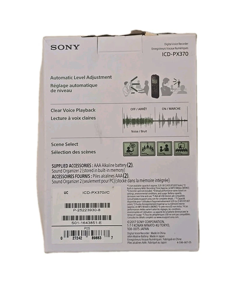 Sony ICD-PX370 Digital Voice Recorder 4 GB Black ICDPX370. *OPEN BOX* READ - Image 2 of 3