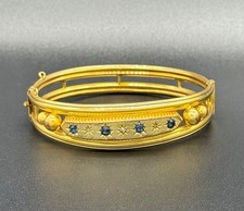 ANTIQUE ROLLED GOLD / GILT METAL BRACELET 6 CM DIAMETER WITH NATURAL SAPPHIRES