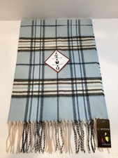 Cashmink V. Fraas Light Blue Plaid Fringed Scarf NEW