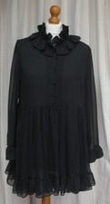 Zara Black Chiffon polka dot spotty smock style baby doll ruffle dress XL 16