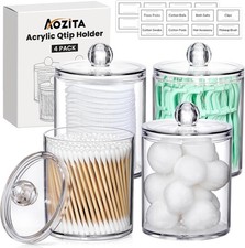 4 Pack Acrylic Qtip Holder Dispenser for Cotton Swabs, Balls, Pads, Floss Picks-