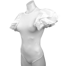 NEW Zara White Ribbed Flutter Ruffle Sleeve Crew Neck Bodysuit Blouse Top Size S