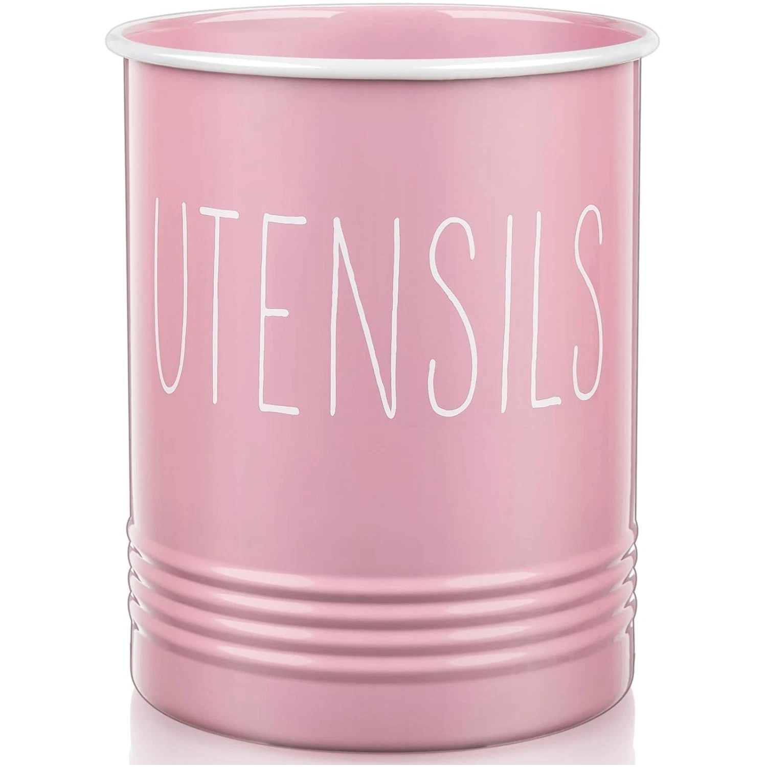 Large Capacity Pink Utensil Holder - 6.7” Kitchen Organizer with Cork Protection
