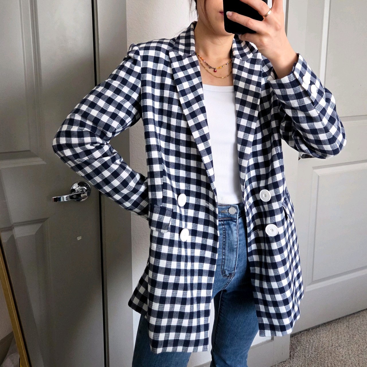 Mango Checkered Gingham Blazer Jacket Women's Siz… - image 3