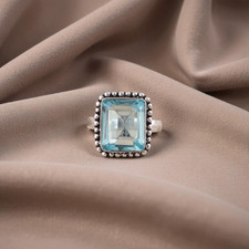 Sky Blue Topaz Gemstone 925 Sterling Silver Designer Jewelry Ring Gift For Women