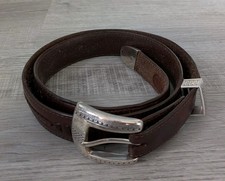 Vintage 1993 ONYX By Brighton 36" Leather Belt Silver Buckle Brown Western 74807