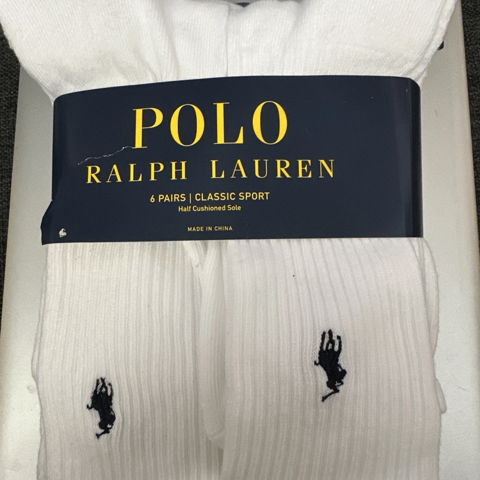 Men's Polo Ralph Lauren White Classic Sport Crew Socks 6-Pack Blue Pony 10-13