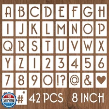 YEAJON 8 Inch Letter Stencils and Numbers, 42 Pcs Alphabet Drawing Stencils, 