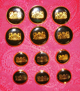VINTAGE BESPOKE BLACK ENAMEL GOLD CROWN & LIONS REPLACEMENT DB BLAZER BUTTON SET