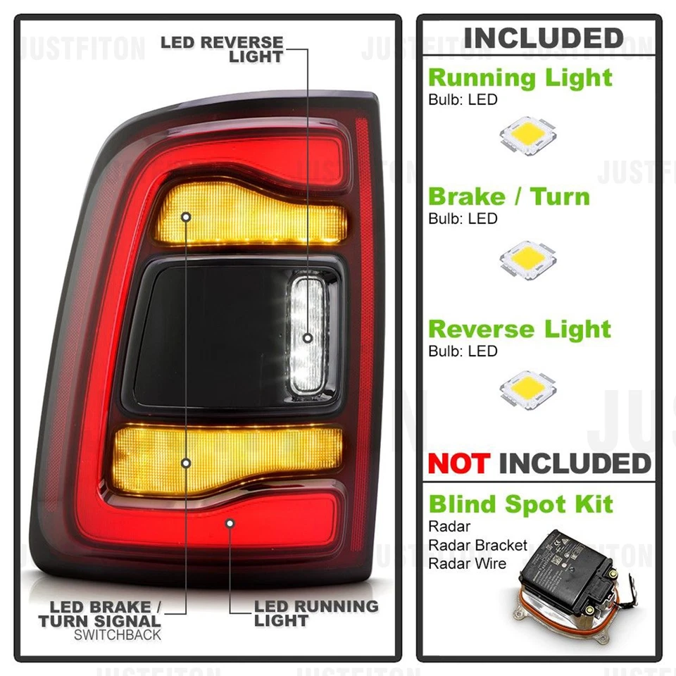 Par de luces traseras LED con punto ciego para Dodge RAM 2500 3500 2019-2024 bisel negro Foto 3 de 4