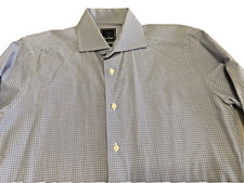 David Donahue Dress Shirt Mens 16 34/35 Blue Check Trim Fit Button Up Preppy