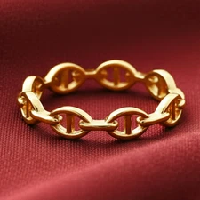 14K Real Solid Yellow Gold Dainty Mariner Link Minimalist Chain Band Ring