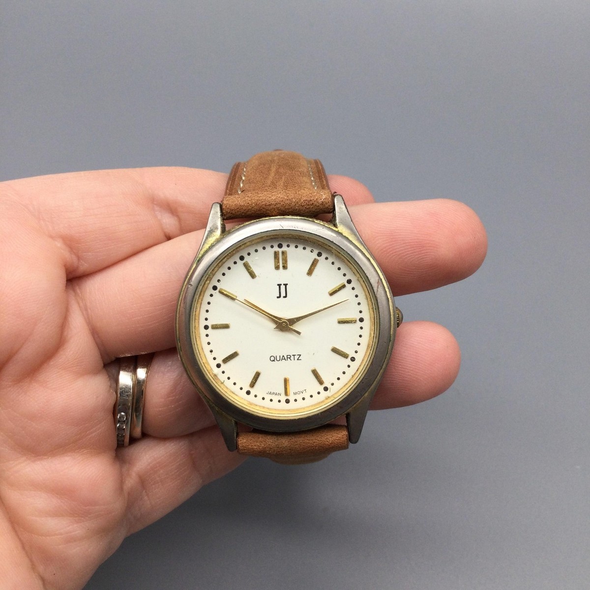 Jules Jurgensen JJ Mens Watch 35mm Gold Tone Case Brown Leather