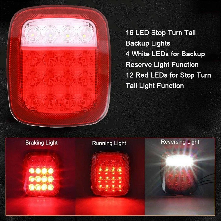 2 peças quadrado 16LED carro backup freio reverso luz marcador vermelho+branco - Imagem 4 de 4