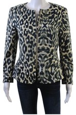 Escada Womens Animal Print Round Neck Zip Up Blazer Multicolor Size 38