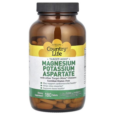 2 X Country Life, Target-Mins, Magnesium Potassium Aspartate, 180 Tablets