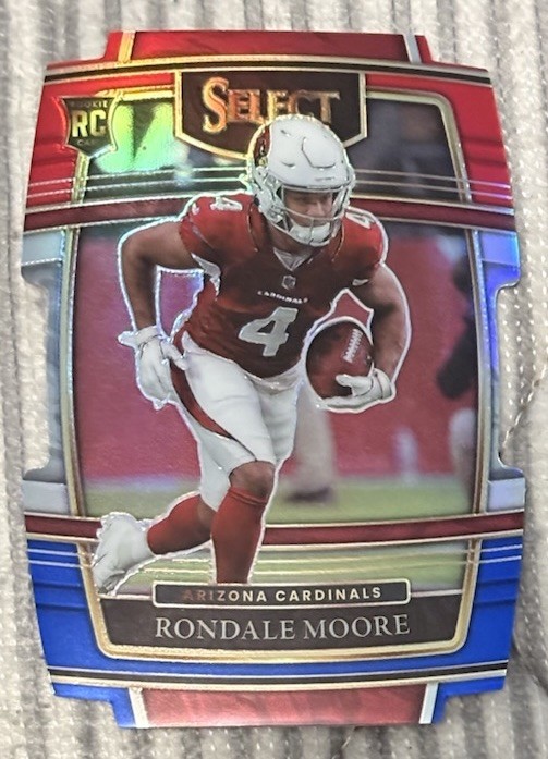 2021 PANINI SELECT RONDALE MOORE RC HOLO RED & BLUE PRIZM DIE CUT ROOKIE NO. 58