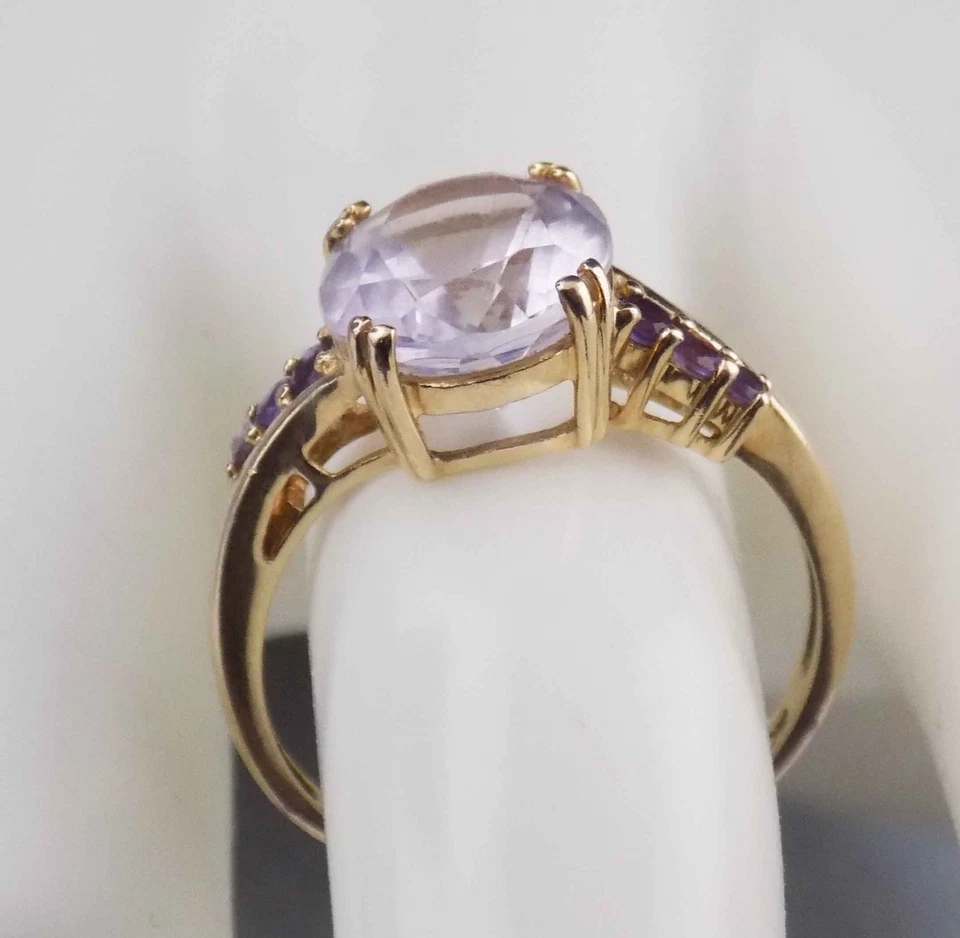 Anillo de cuarzo rosa oro 10K talla 8,5, CID 3,4 g, detalles amatista, Clyde Duneier Foto 2 de 4