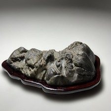 Japanese Small SUISEKI stone 4.1 inch Width Island shape Natural Viewing Rock