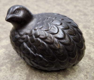 Vintage Mid-Century Quail Partridge Sitting Bird Ceramic Figurine Metallic Brown