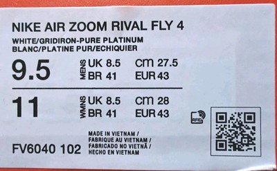 Size M-9.5, NK Air Zoom Rival Fly 4 Unisex Running Shoes, White, FV6040-102