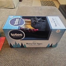 NIB Totes Toasties Men's Memory Foam Slippers Slip On Plaid Black XL 11-12
