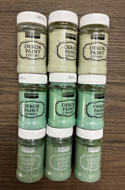 Pentart Dekor Chalky Paint, Turquoise, Country, Khaki Green, Lot of 9, 100 ml