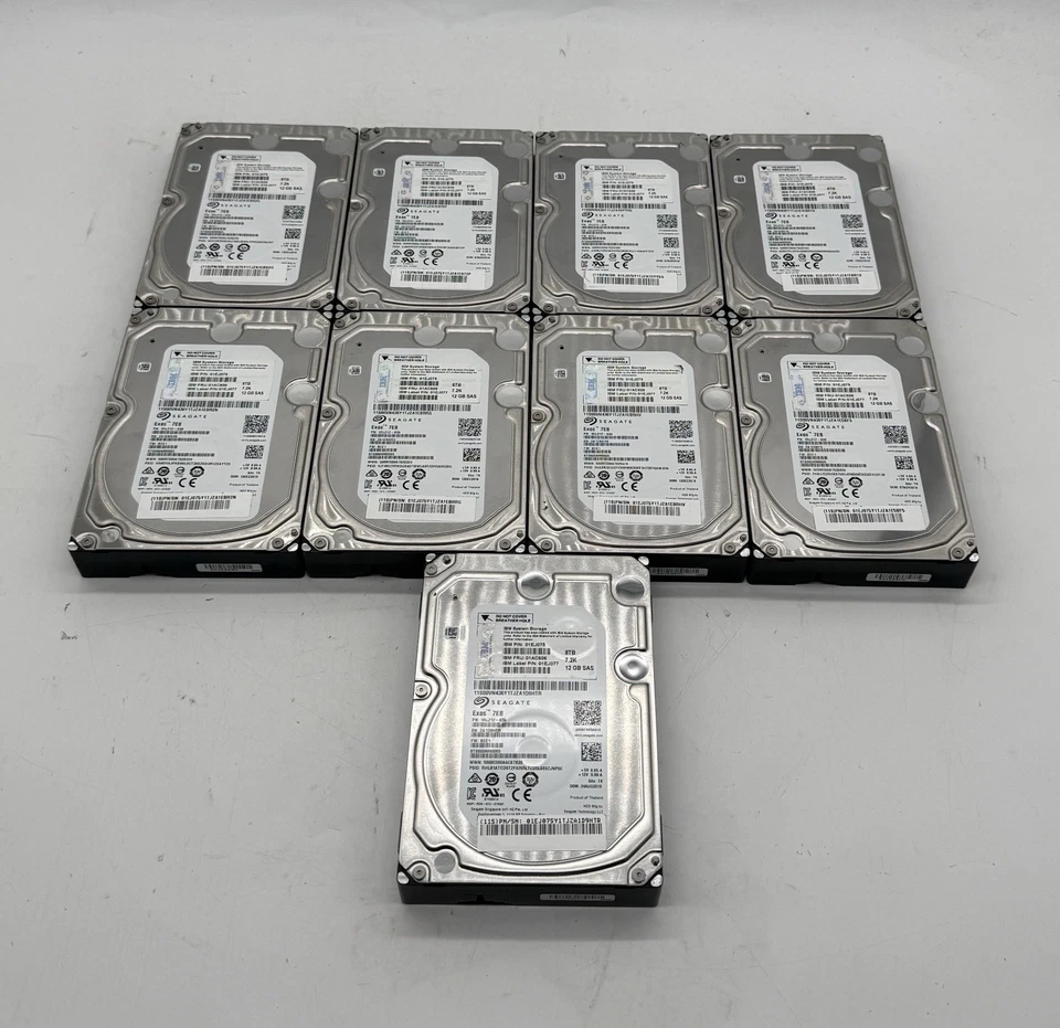 Bulk Lot 9x Seagate / IBM Exos 7E8 ST8000NM0065 8TB 7.2k 12GB SAS Festplatten