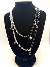 Sabika Retired Cable Chain Necklace Heart Charm Black Crystal 34"