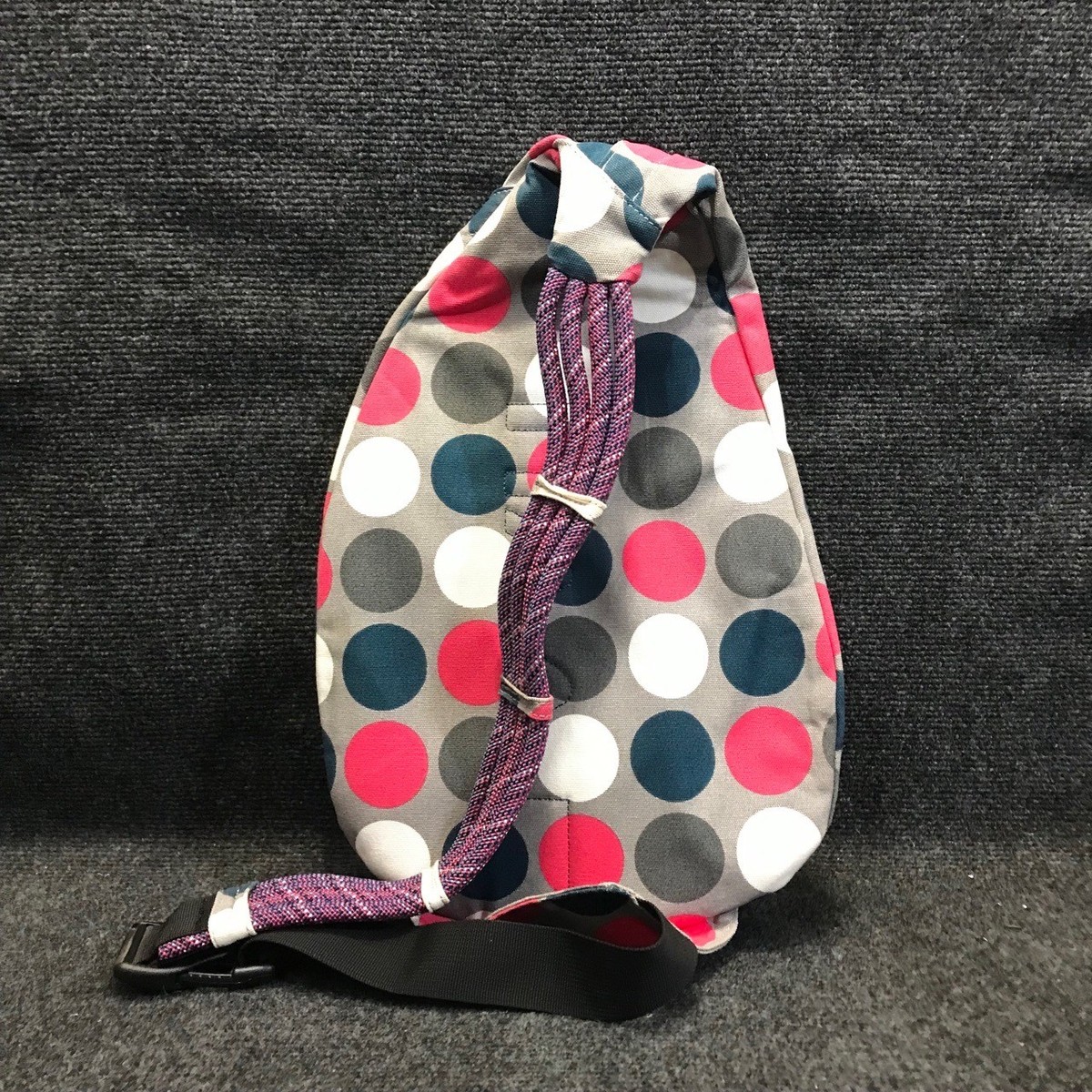KAVU Rope Sling Bag Grey Polka Dot Adjustable Strap 