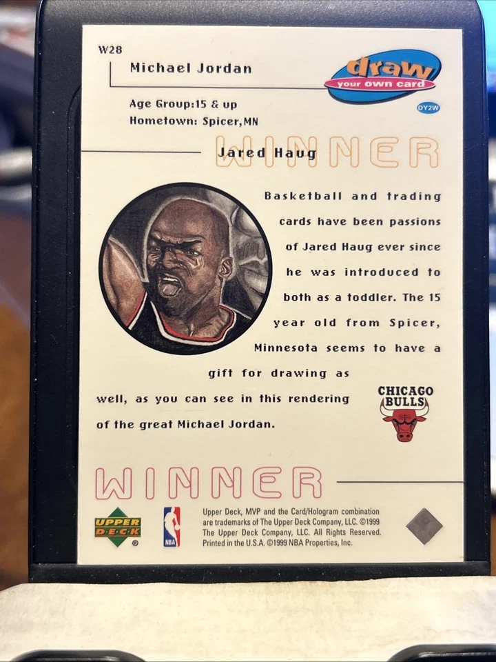 1999-00 Upper Deck MVP Draw Your Own Card Winner Michael Jordan #W28 HOF - Image 2 of 2
