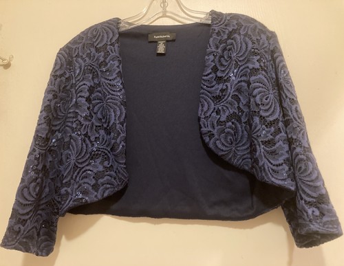 R & M Lacey & Sequined Dressy Navy Jacket SZ 12 Chest 40” L 15.5” - Picture 8 of 14