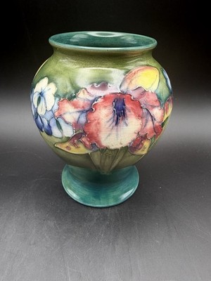Walter Moorcroft Orchid Pattern Vase 6  Signed WM English Art Pottery