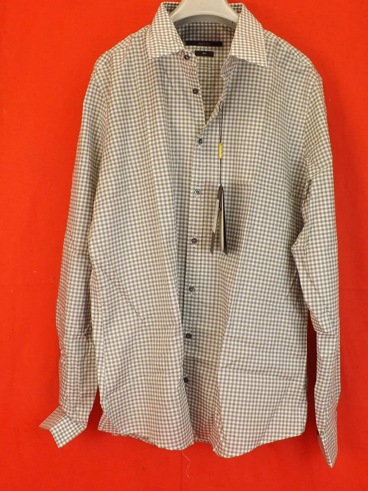 CHEMISE SLIM NEUVE AVEC ÉTIQUETTE GUCCI DECAY PLAID COTON VICHY DOUX BOUTON 17 43 #307648