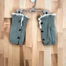 GREY LEGWARMERS BOOT CUFF IVORY LACE ACCENT STRETCH COZY