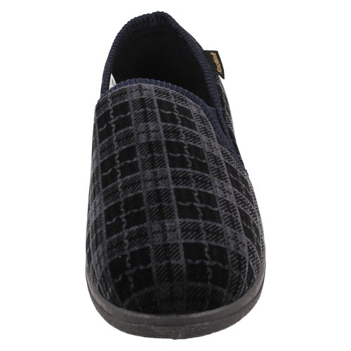 Rosebank Jack Herren Slipper Slip On Velours Twin Gusset Schwarz Navy - 第 11/22 張圖片