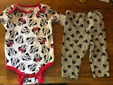 Disney Baby Girl Clothes 3-6 Months Minnie Stretch Pants with Lace and Bodysuit