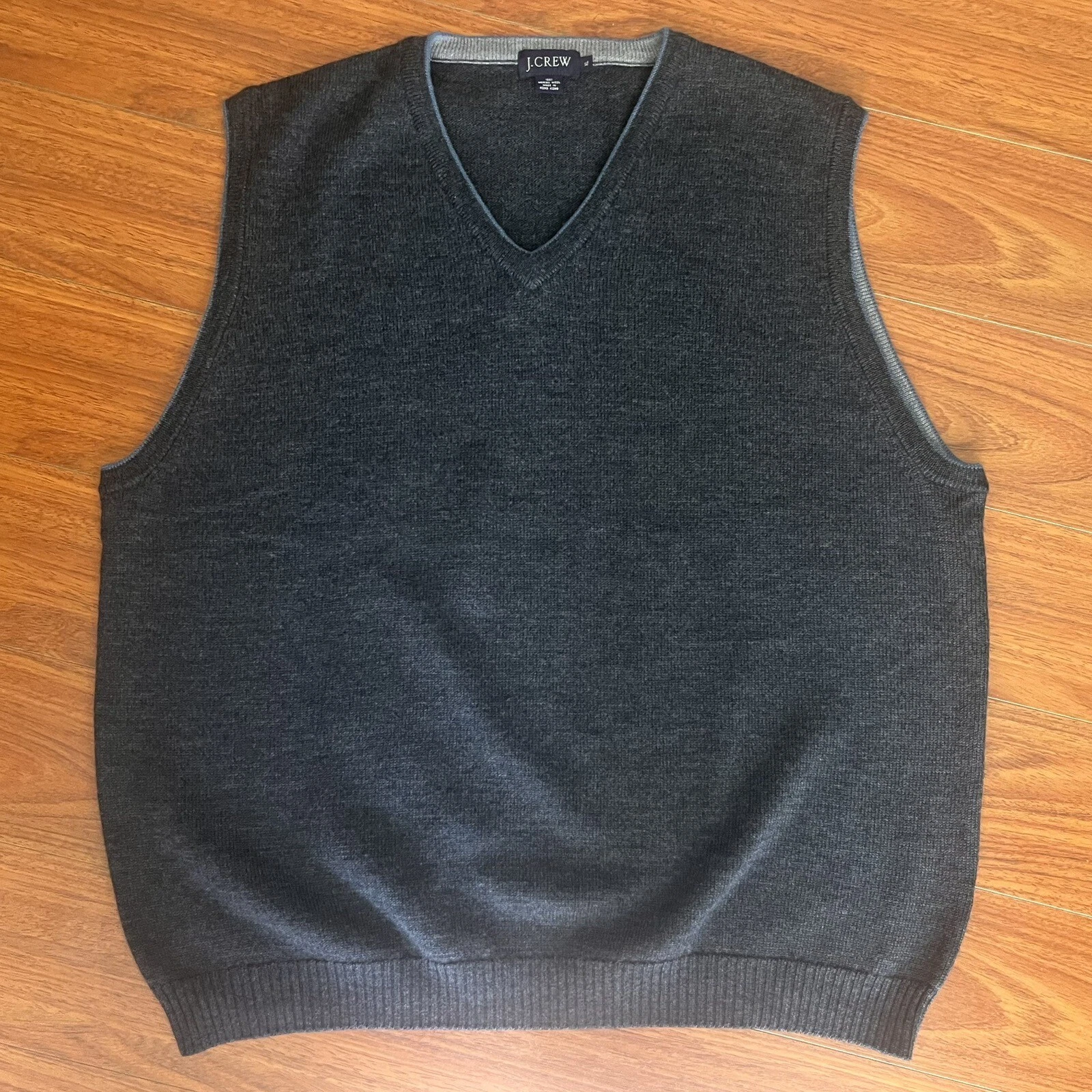 J Crew Men's 100% Merino Wool Grey Sweater Preppy Vest XL