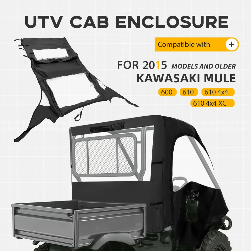 Kit de puerta blanda transparente para Kawasaki Mule 600 610 4x4 XC negro + carcasa de cabina UTV Foto 4 de 4