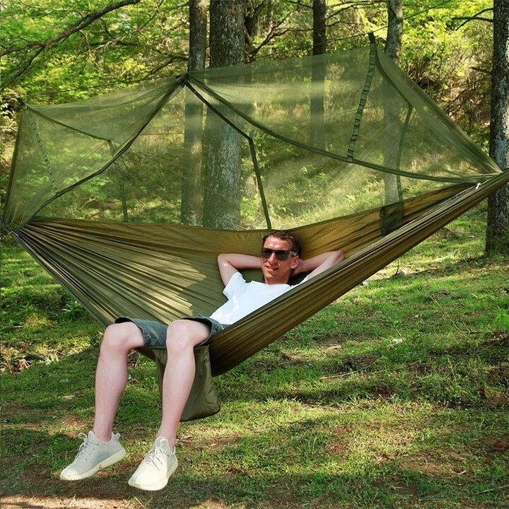 Hammock Outdoor Hanging Camping Swing Bed Chair Person With Mesh Ultra Light - Image 3 of 4