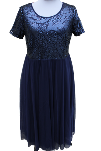 Sheego Kleid Abendkleid Ballkleid Blau Kurzarm Spitze Pailletten Übergröße Event - Afbeelding 1 van 8