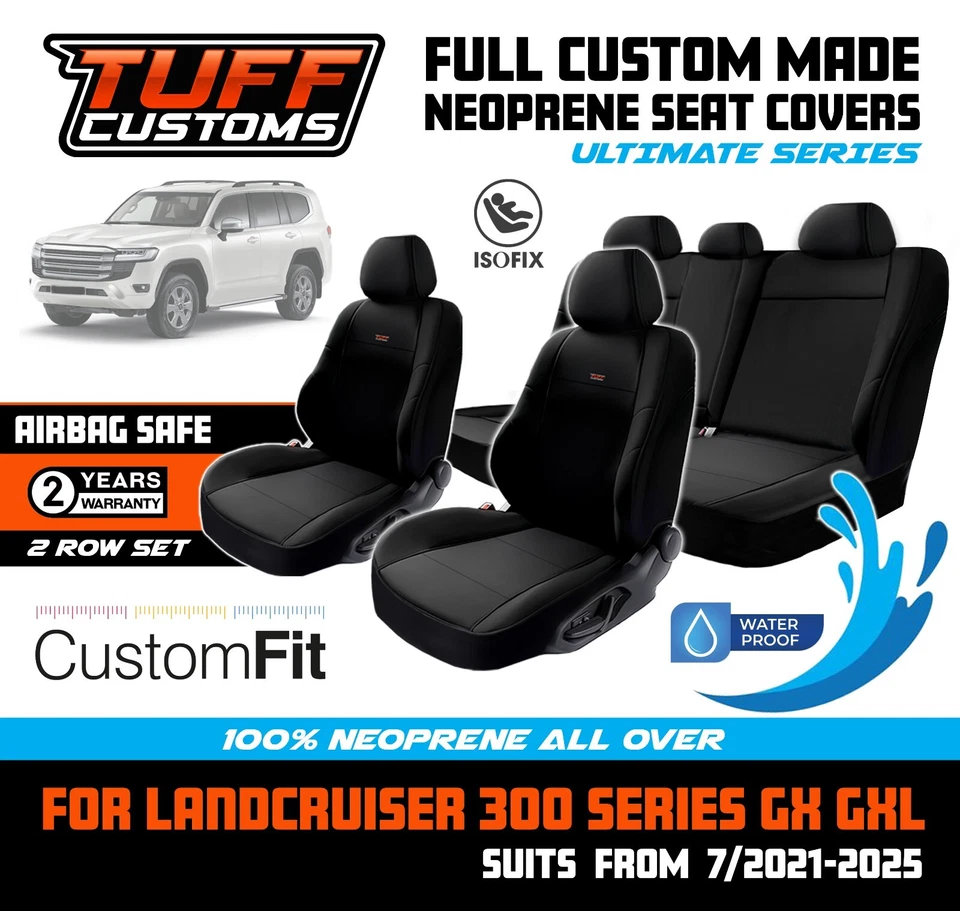TUFF Customs Neoprene Seat Covers for Toyota Landcruiser 300 Series GXL 2021-25
