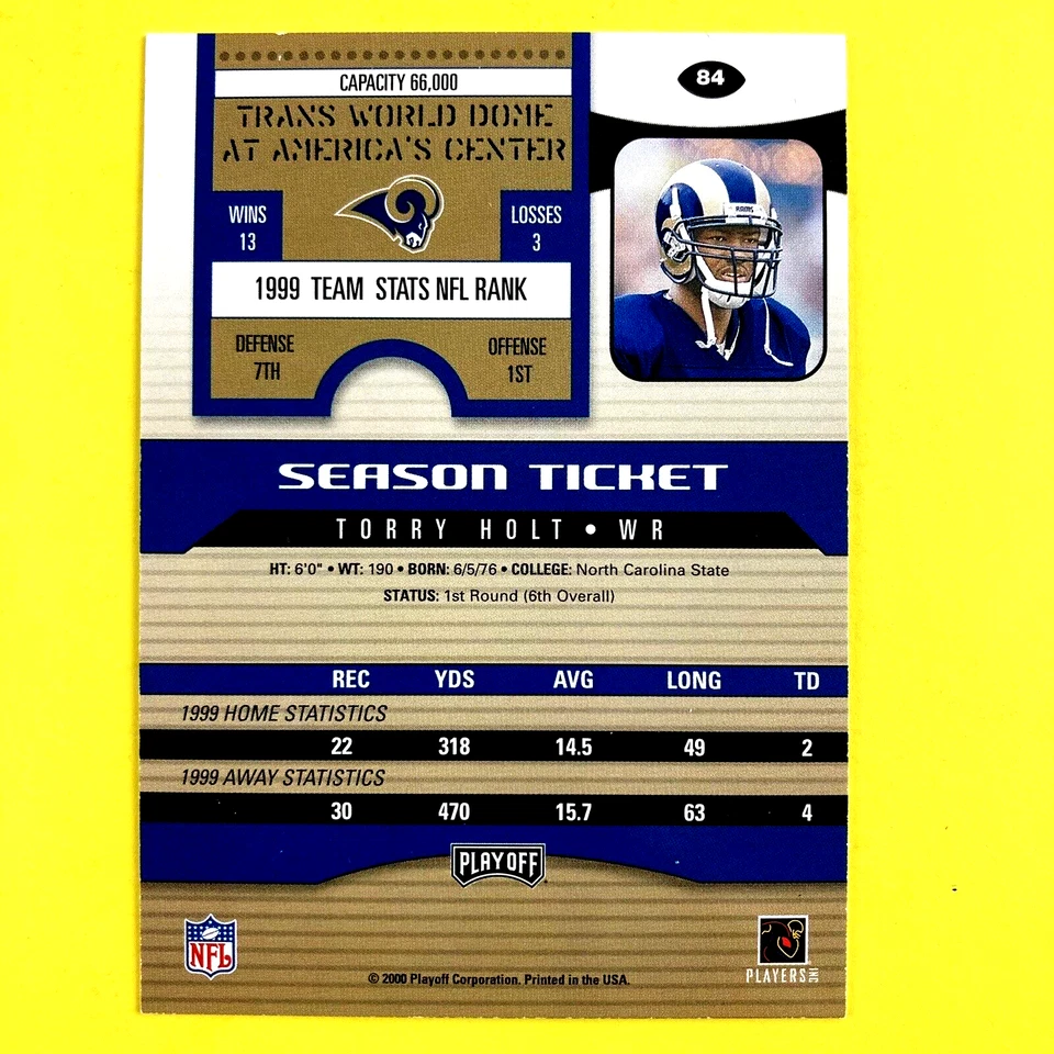 Torry Holt 2000 Playoff Contenders Card #84 NFL St. Louis Rams - Image 2 of 2