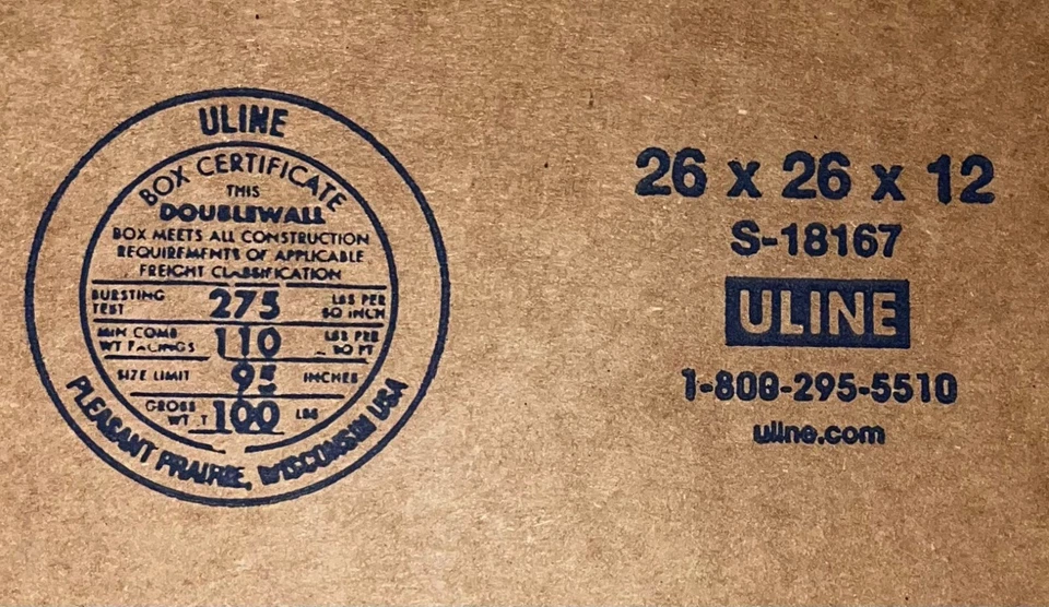 26" x 26" x 12"  CARDBOARD BOX (275 ECT) DOUBLE WALLED - SINGLE BOX - HEAVY DUTY - Image 2 of 4