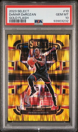 2023-24 Panini Select #10 DeMAR DeROZAN Gold Flash Prizm /10 PSA 10