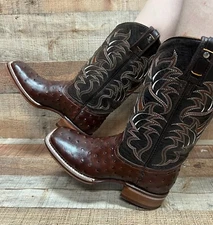Women's WESTERN COWGIRL Exotic Square Toe Ostrich Print Boots Bota Vaquera Para