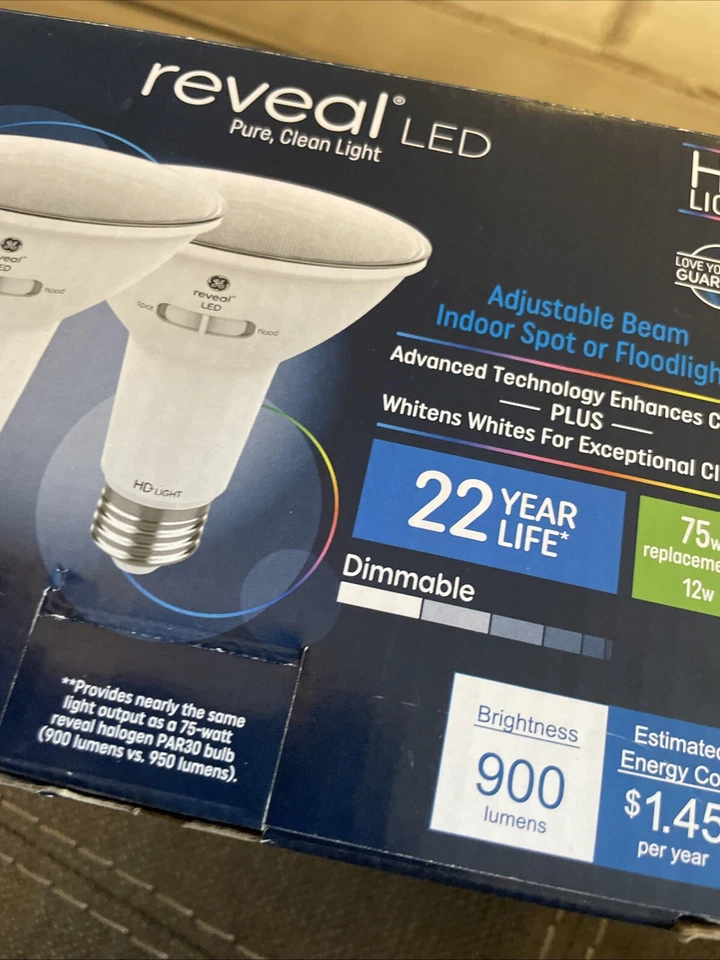 GE 2pk 75W Reveal PAR30 LED Light Bulbs Long Neck Adjustable Flood/Spot ⭐ - Image 4 of 4